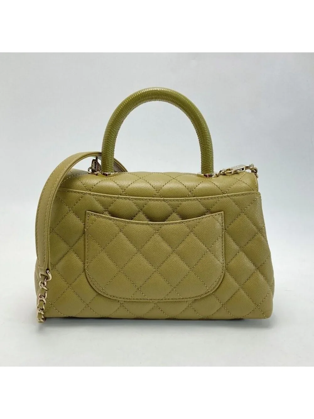 Chanel Quilted Coco Handle XS Handbag Olive Caviar Leather Chain